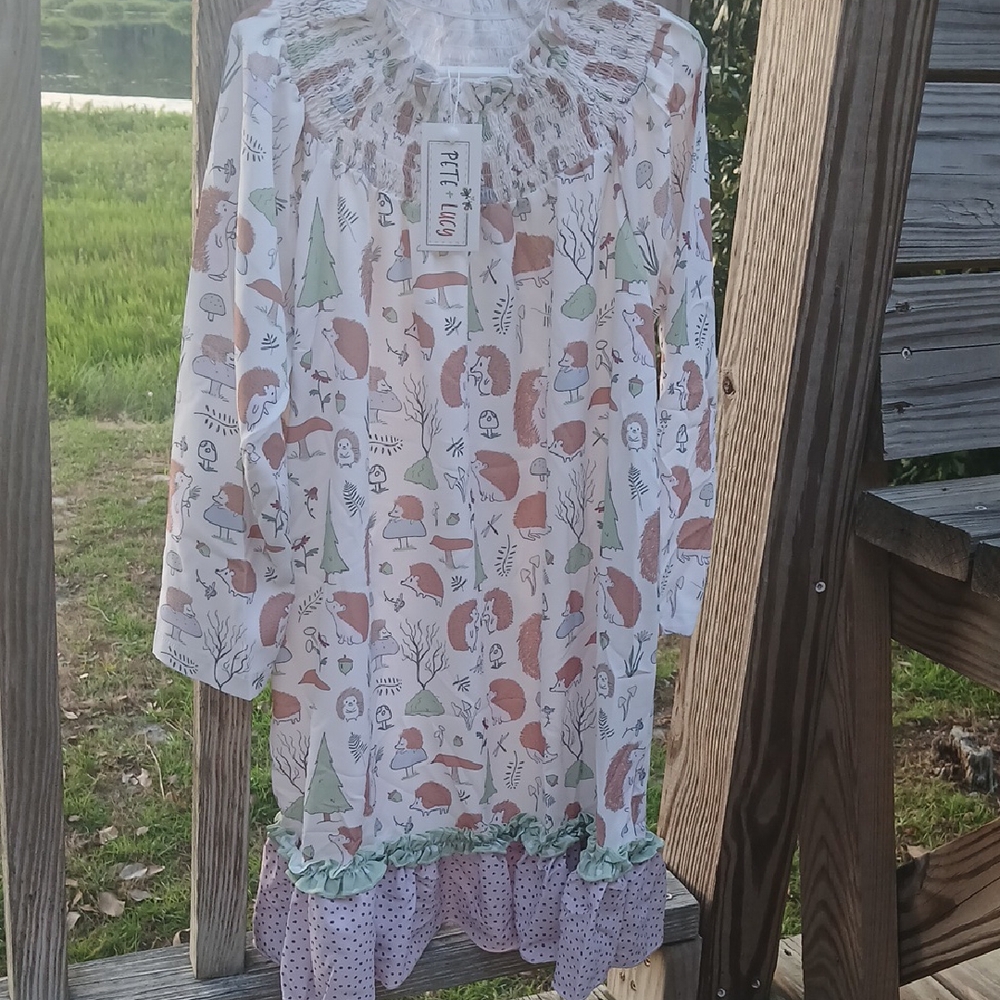 Kids Casual Dress - Multicolor, Happy Hedgehogs Smock Dress, 7/8